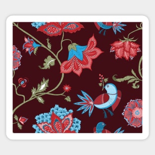 Exotic chintz with bird - dark red Sticker